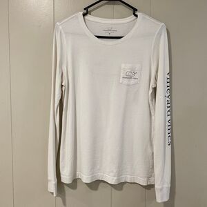 Vineyard Vines Long Sleeve Logo Pocket Tee Women’s Medium White 100% Cotton